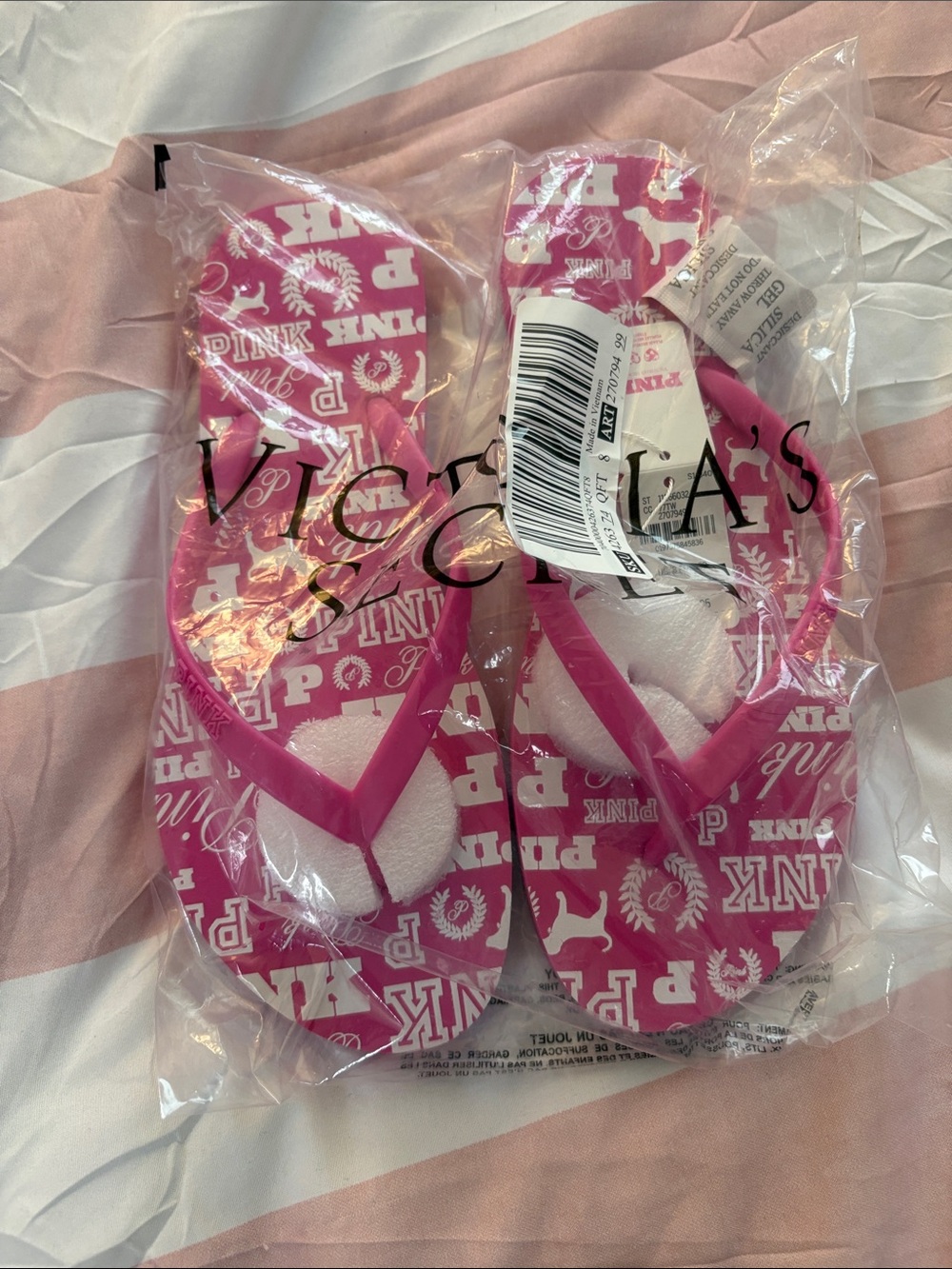Victoria's Secret Pink Logo Pattern Flip Flops